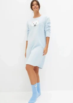 Loungewear Fleece Nachthemd mit Applikation