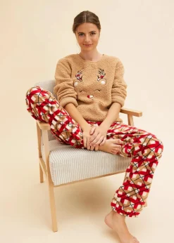 Loungewear Hausanzug aus Fleece mit Stickerei