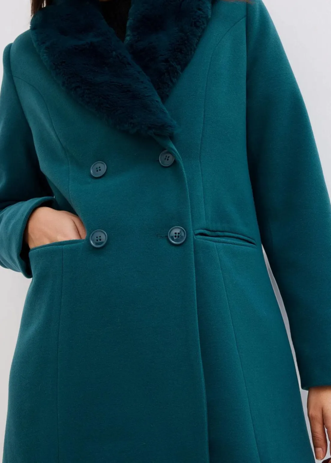 Mantel mit abknöpfbaren Fellimitatkragen