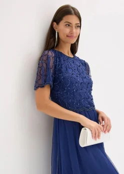 Maxikleid aus feinem Tüll mit Paillettenstickerei