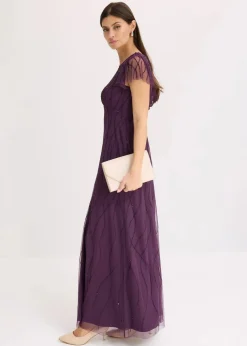 Maxikleid aus zartem Tüll mit Perlenstickerei