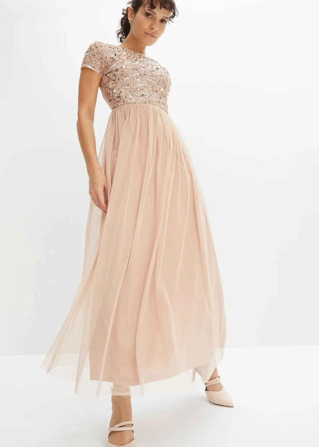 Maxikleid mit Paillettenstickerei