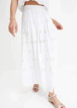 Maxirock aus Bio-Baumwolle mit Lochstickerei