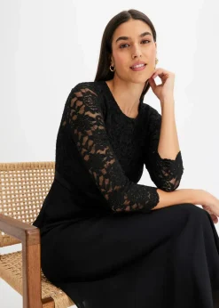 Midikleid aus leichtem Chiffon mit Spitzen-Oberteil