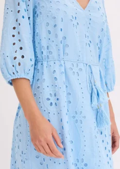 Midikleid aus reiner Baumwolle mit Lochstickerei