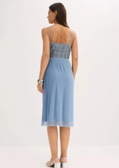 Midikleid mit Plissee-Rock und Paillettenstickerei
