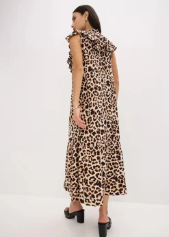 Midikleid mit Volants aus strukturiertem Crêpe