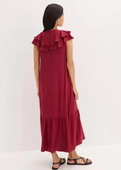 Midikleid mit Volants aus strukturiertem Crêpe