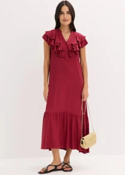 Midikleid mit Volants aus strukturiertem Crêpe