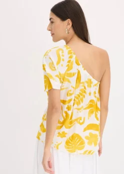 One-Shoulder-Bluse aus strukturierter Viskose