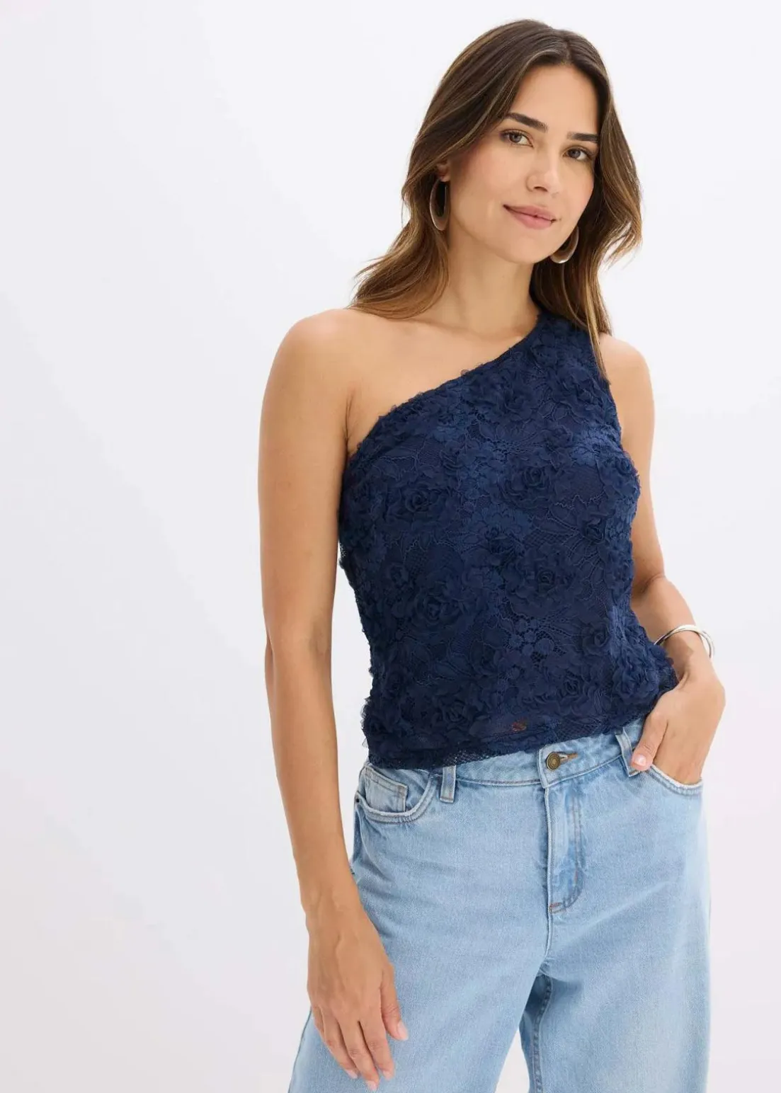 One-Shoulder-Top mit Stickerei