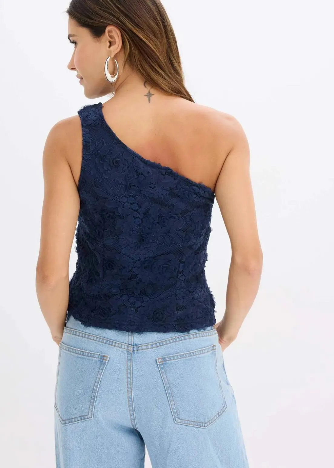One-Shoulder-Top mit Stickerei