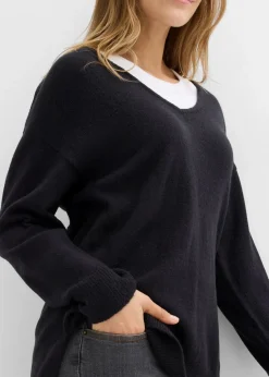 Oversize Longpullover mit Seitenschlitzen