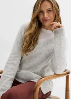 Oversize Longpullover mit Seitenschlitzen