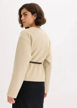 Oversized Blazer mit Gürtel in Wolloptik, ungefüttert