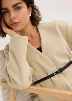 Oversized Blazer mit Gürtel in Wolloptik, ungefüttert