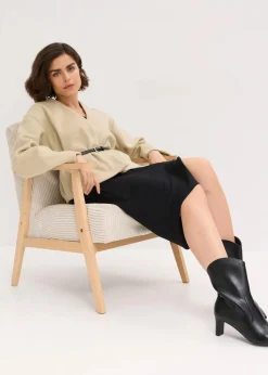 Oversized Blazer mit Gürtel in Wolloptik, ungefüttert