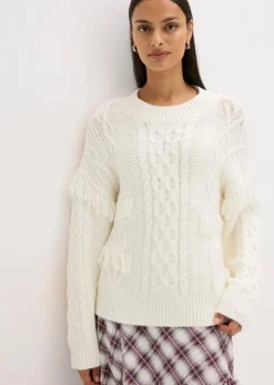 Oversize-Pullover mit Fransen