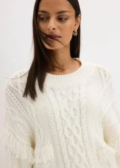Oversize-Pullover mit Fransen