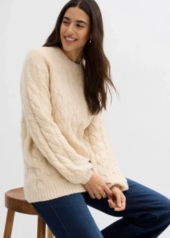 Oversize-Pullover mit Zopfmuster