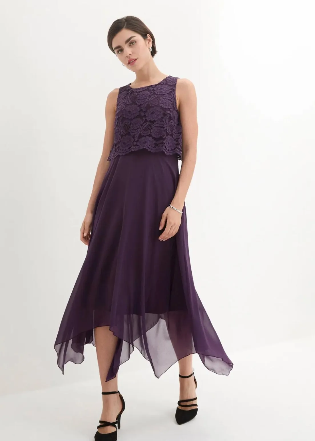 Premium Chiffonkleid mit Spitze