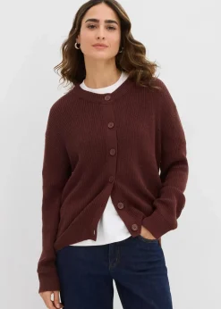 Rippstrickjacke, Rundhals