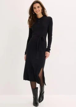 Ripp-Strickkleid aus Viskose-Mix