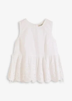 Ärmelloses Blusentop mit Schlitz und Lochstickerei