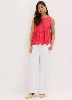 Ärmelloses Blusentop mit Schlitz und Lochstickerei