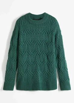 Rundhals-Pullover mit Zopfmuster