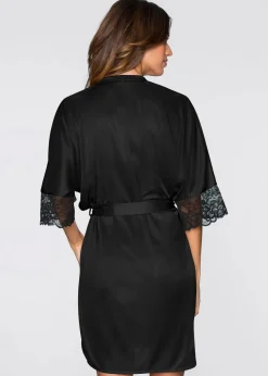 Satin Kimono mit Spitze