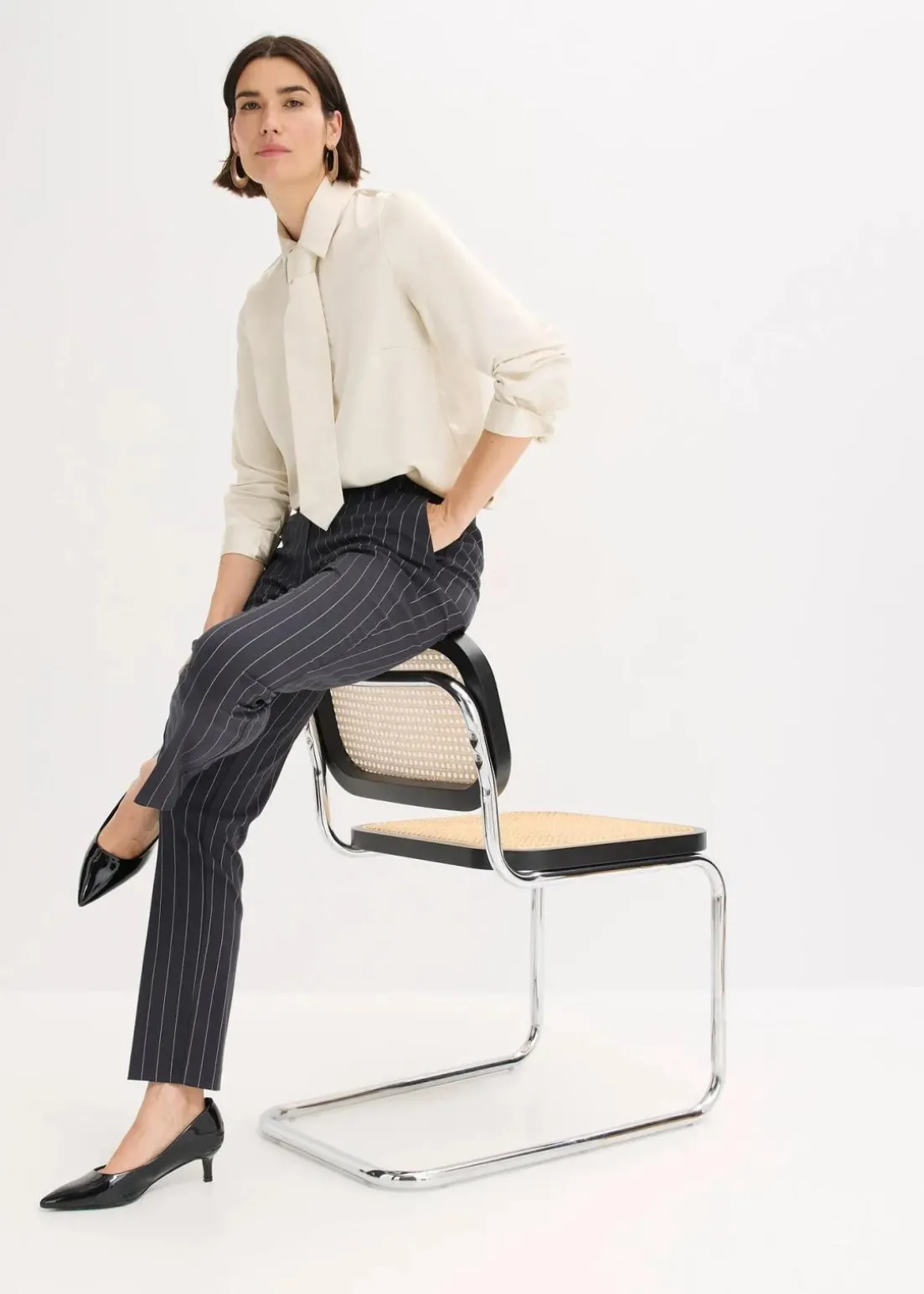 Satinbluse mit abnehmbarer Krawatte (2-tlg.)