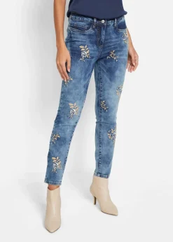 Slim-Fit-Jeans mit floraler Stickerei