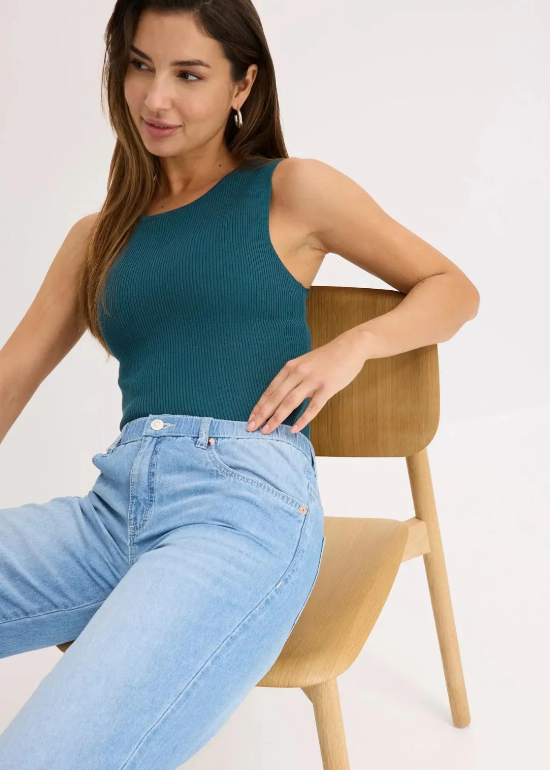 Straight-Jeans Mid Waist, Bequembund Low Stretch cropped