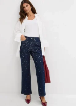Straight-Jeans Mid Waist mit Strass