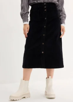 Stretch-Cordrock mit Knopfleiste, Midi-Länge