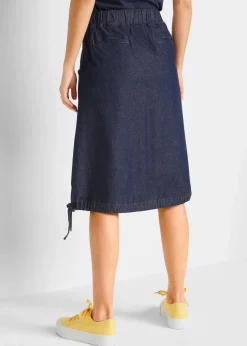Stretch-Jeansrock mit Biesen, Bindeband und Bequembund