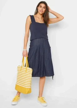 Stretch-Jeansrock mit Biesen, Bindeband und Bequembund