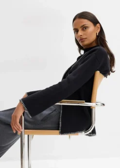 Strickjacke aus Wollmix mit Kontrastdetails