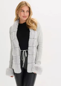 Strickjacke mit abnehmbarem Fellimitat