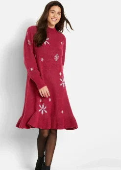 Strickkleid mit Schneeflocken-Print