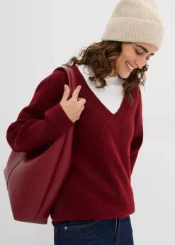 Strickpullover mit tiefem V-Ausschnitt