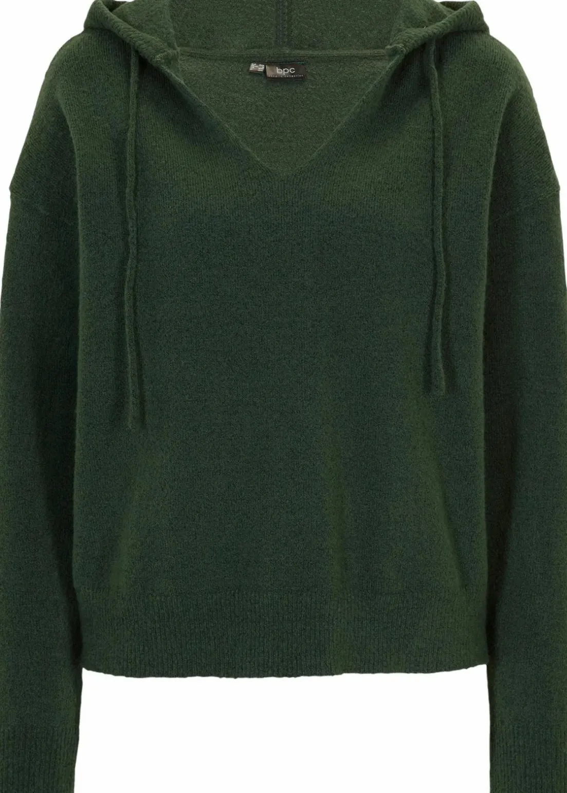 Strick-Pullover mit V-Ausschnitt und Kapuze