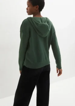 Strick-Pullover mit V-Ausschnitt und Kapuze
