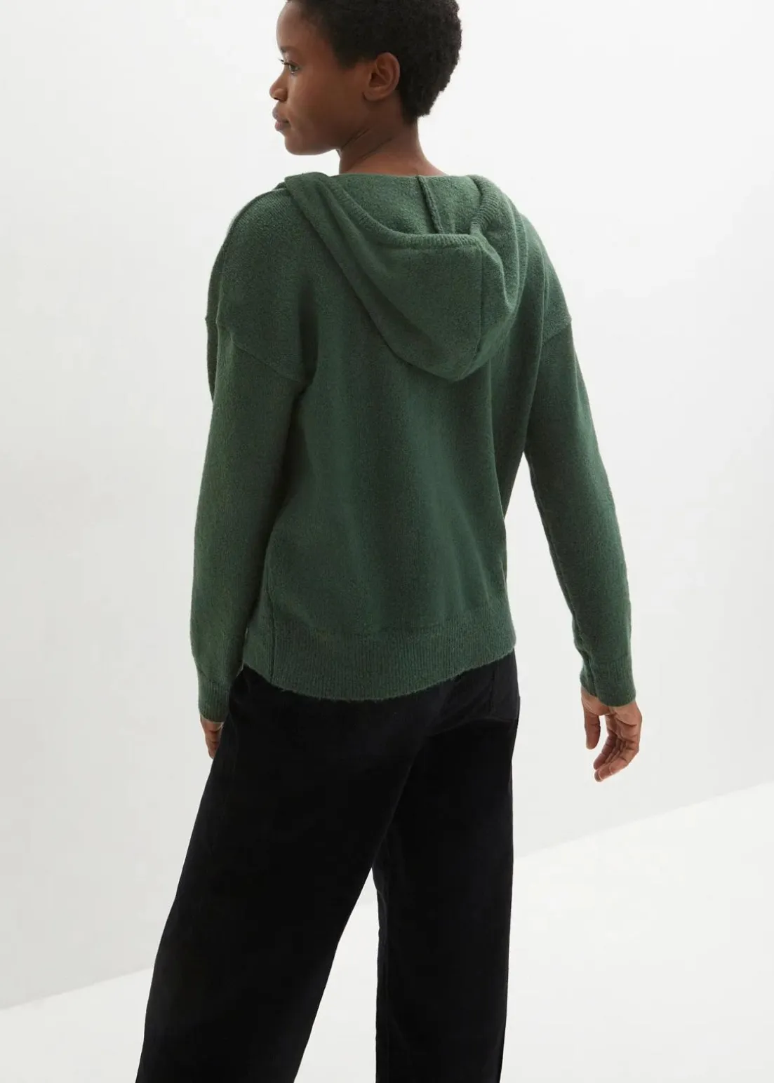 Strick-Pullover mit V-Ausschnitt und Kapuze