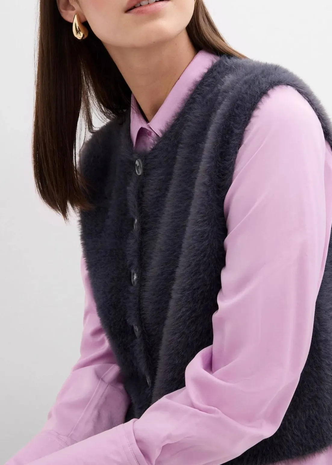 Strick-Weste aus Federgarn-Viskose-Mix