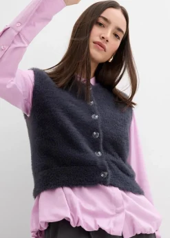 Strick-Weste aus Federgarn-Viskose-Mix