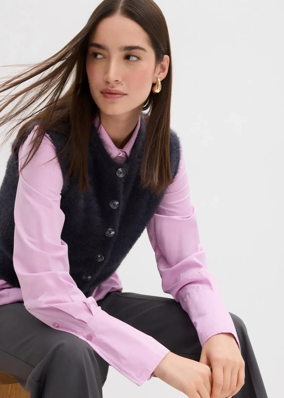 Strick-Weste aus Federgarn-Viskose-Mix