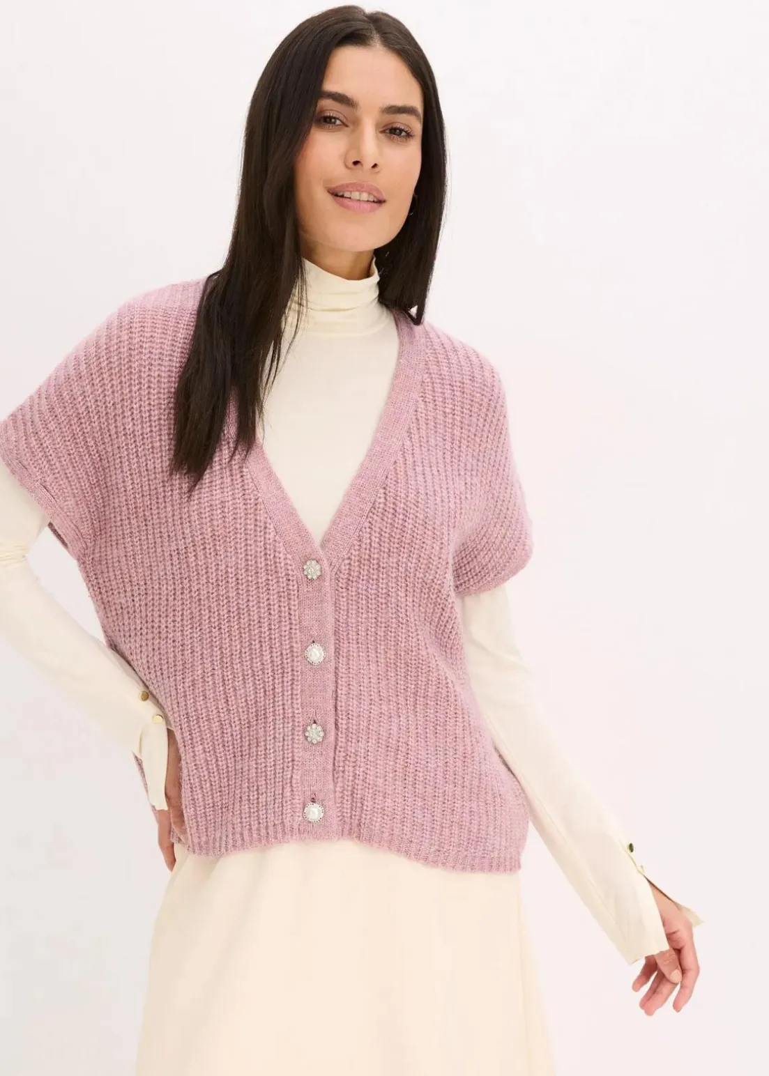 Strick-Weste mit dekorativen Knöpfen und Wollanteil