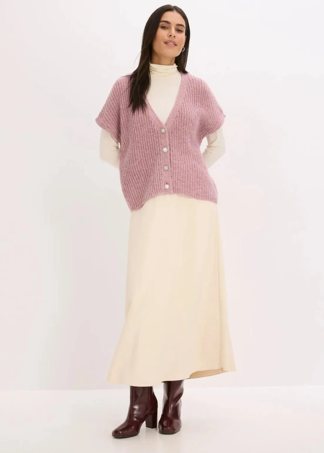 Strick-Weste mit dekorativen Knöpfen und Wollanteil